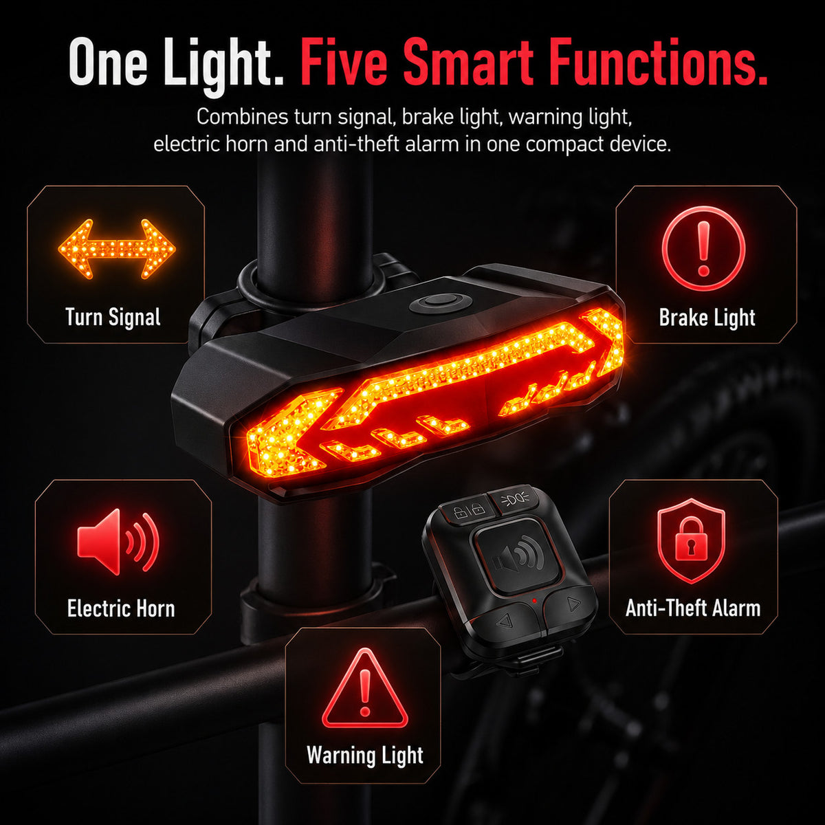 USB Rechargeable Bike Tail Light with Turn Signals Waterproof LED Cycling Safety Lamp