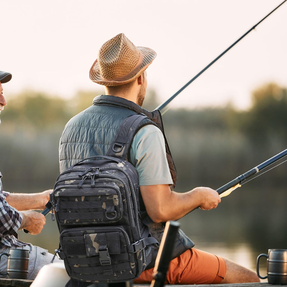 Waterproof Fishing Tackle Backpack with Rod Holder, Multiple Storage Pockets
