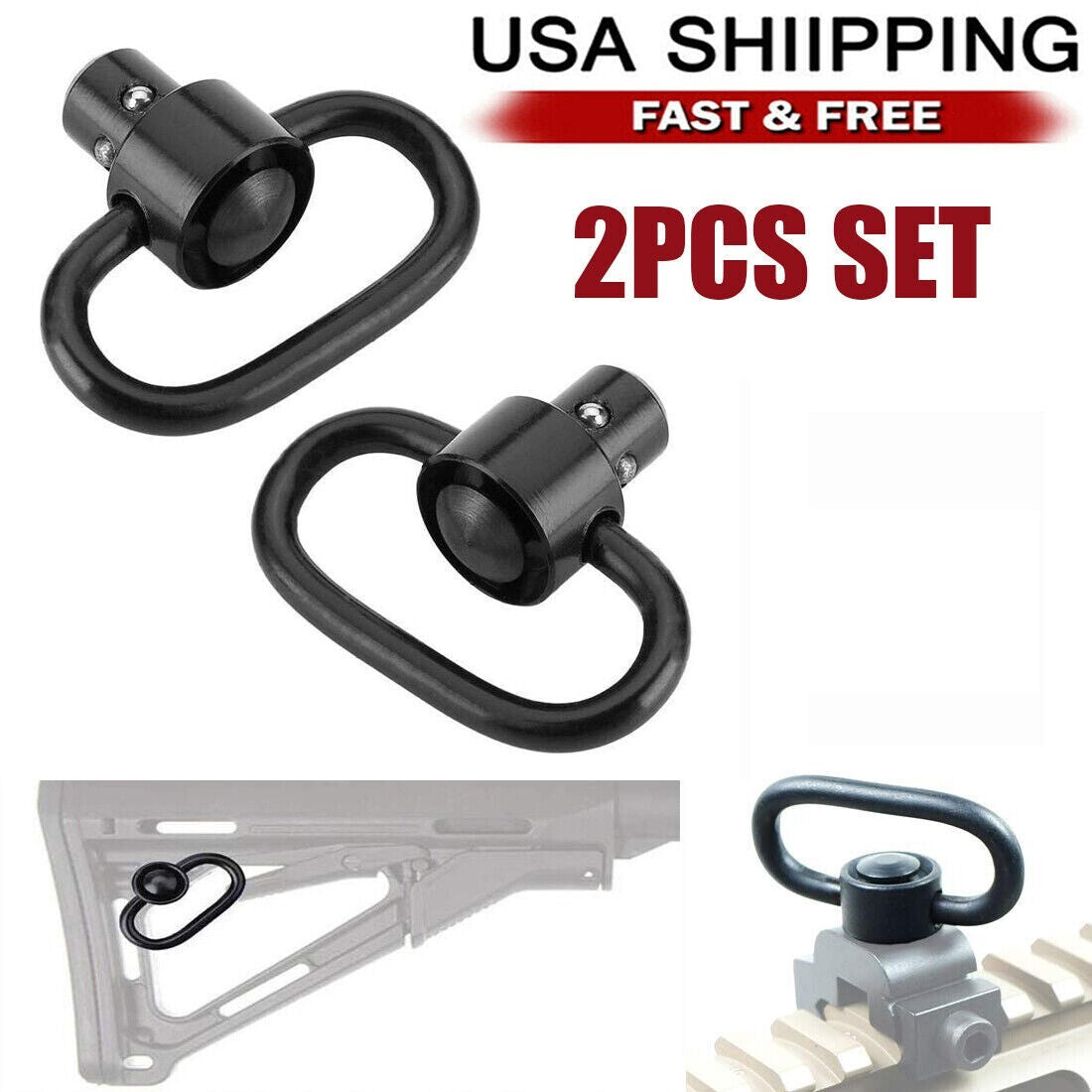 Heavy Duty 1.25-Inch Quick Detach Rifle Sling Swivel Mounts - 2 Pack