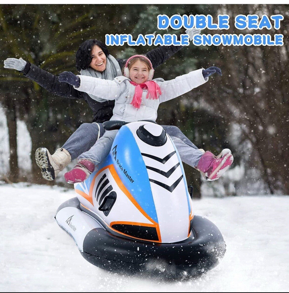 Inflatable Snowmobile Snow Sled - 71 Inch Giant Snow Tube for Kids & Adults