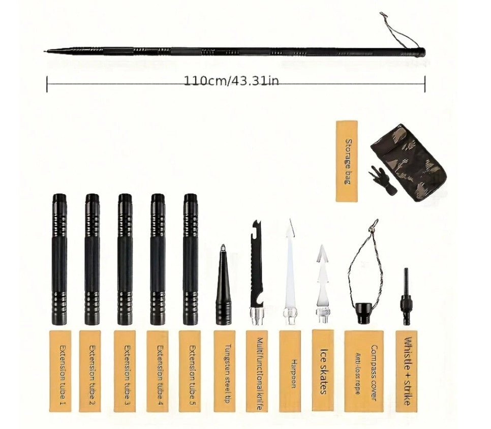 Multi-Function Tactical Hiking Stick with Compass Saw & Fire Tool - Aluminum