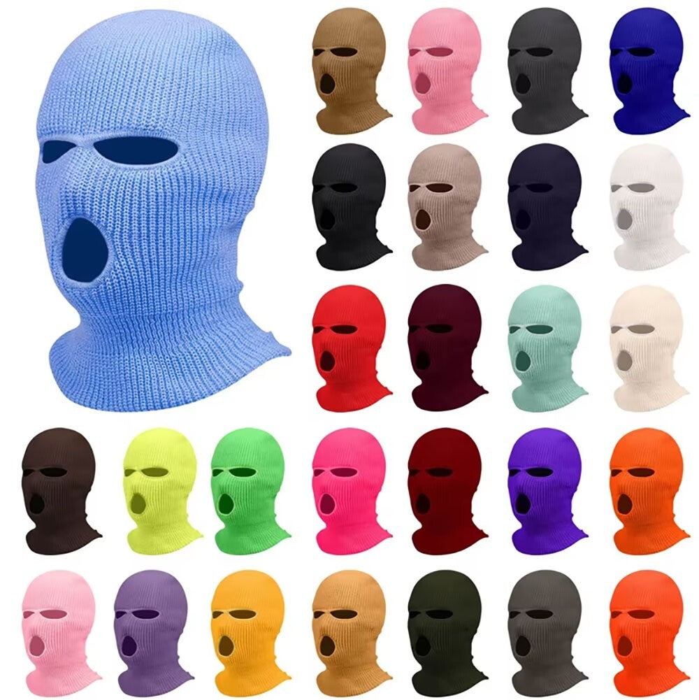 Winter Knit Ski Face Mask with 3 Holes - Warm Balaclava for Outdoor Sports