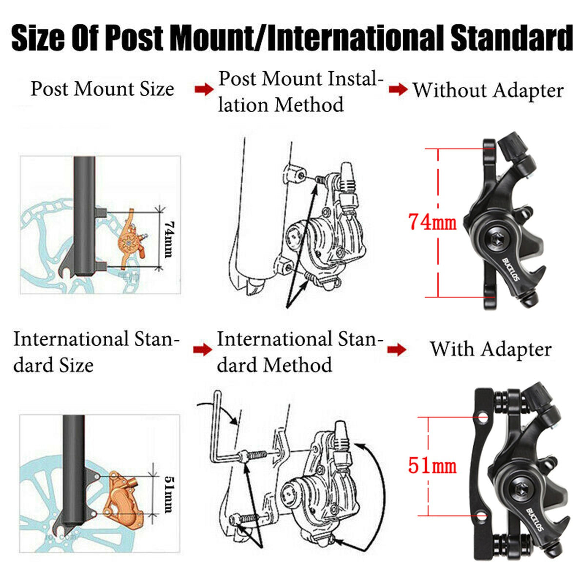 Mechanical Disc Brake Caliper Set for Mountain and Folding Bikes - 160mm Black