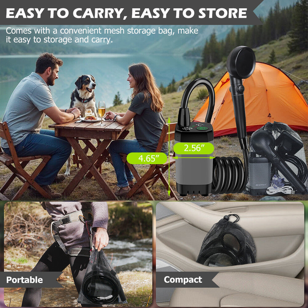 Portable Camping Shower Pump with 6000mAh Battery, Adjustable Water Modes