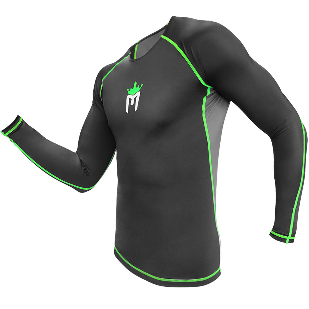 Long Sleeve Rash Guard for Water Sports MMA BJJ Surf Diving - Black/Green