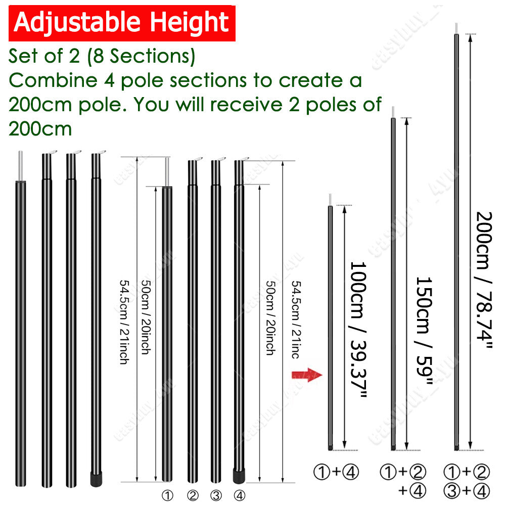 Adjustable Tent Poles Set - Telescopic Canopy Support for Camping & Hiking