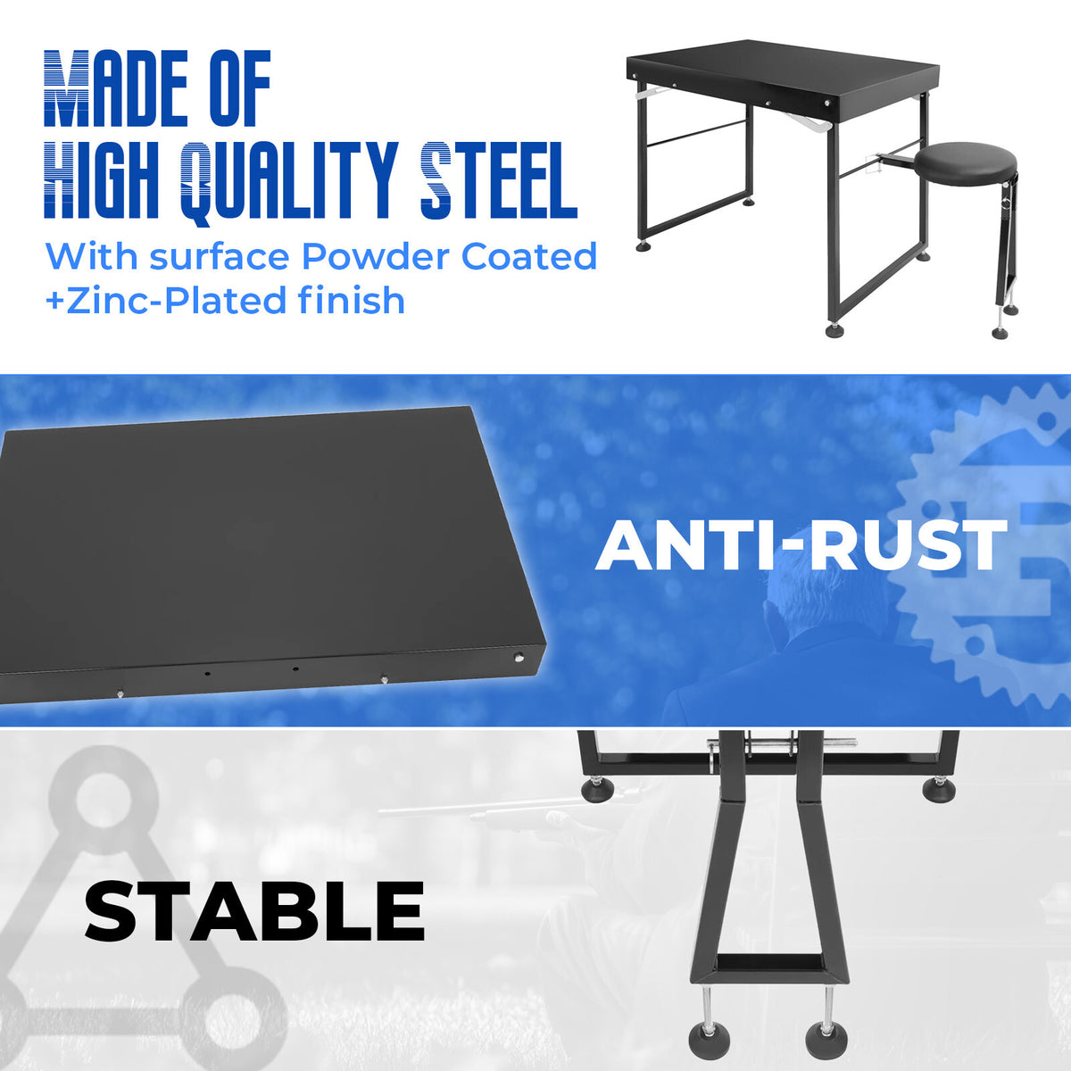 Portable Adjustable Shooting Table with Padded Seat for Outdoor Hunting