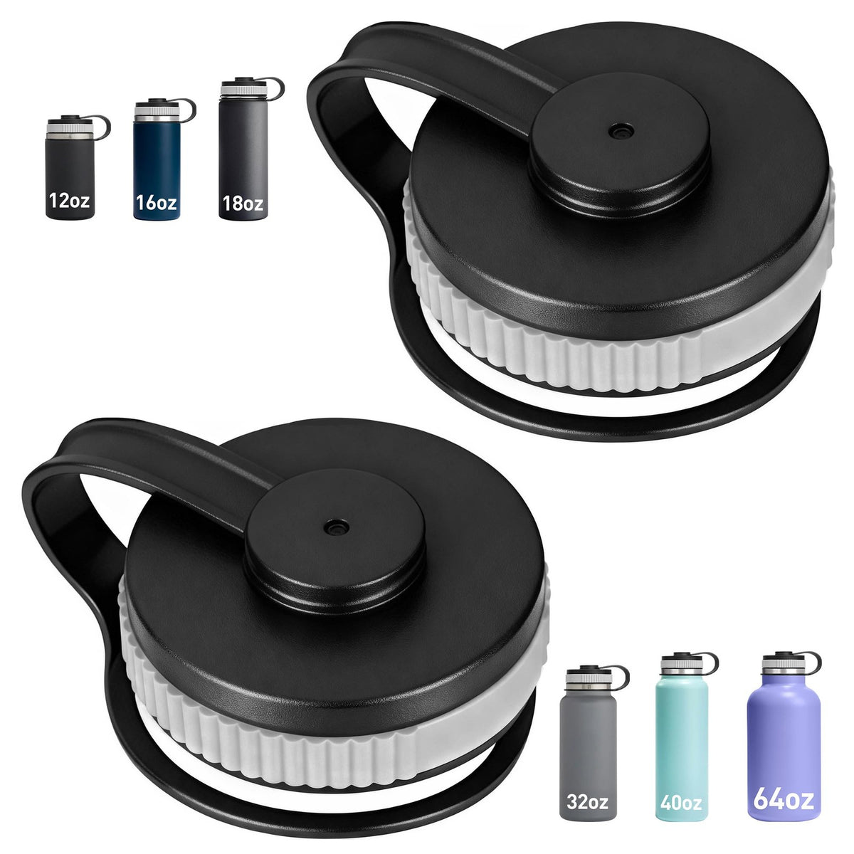 Universal Replacement Lid for Wide Mouth Water Bottles 12oz-40oz