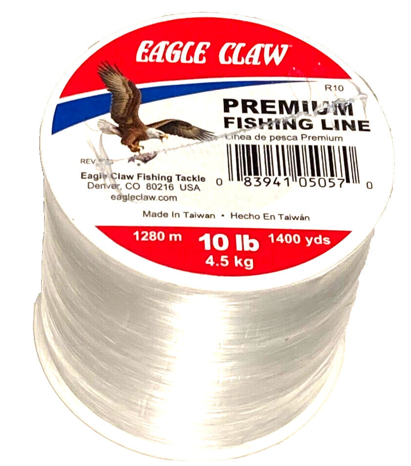 Premium 10lb Monofilament Fishing Line - Clear 1400 Yards Spool