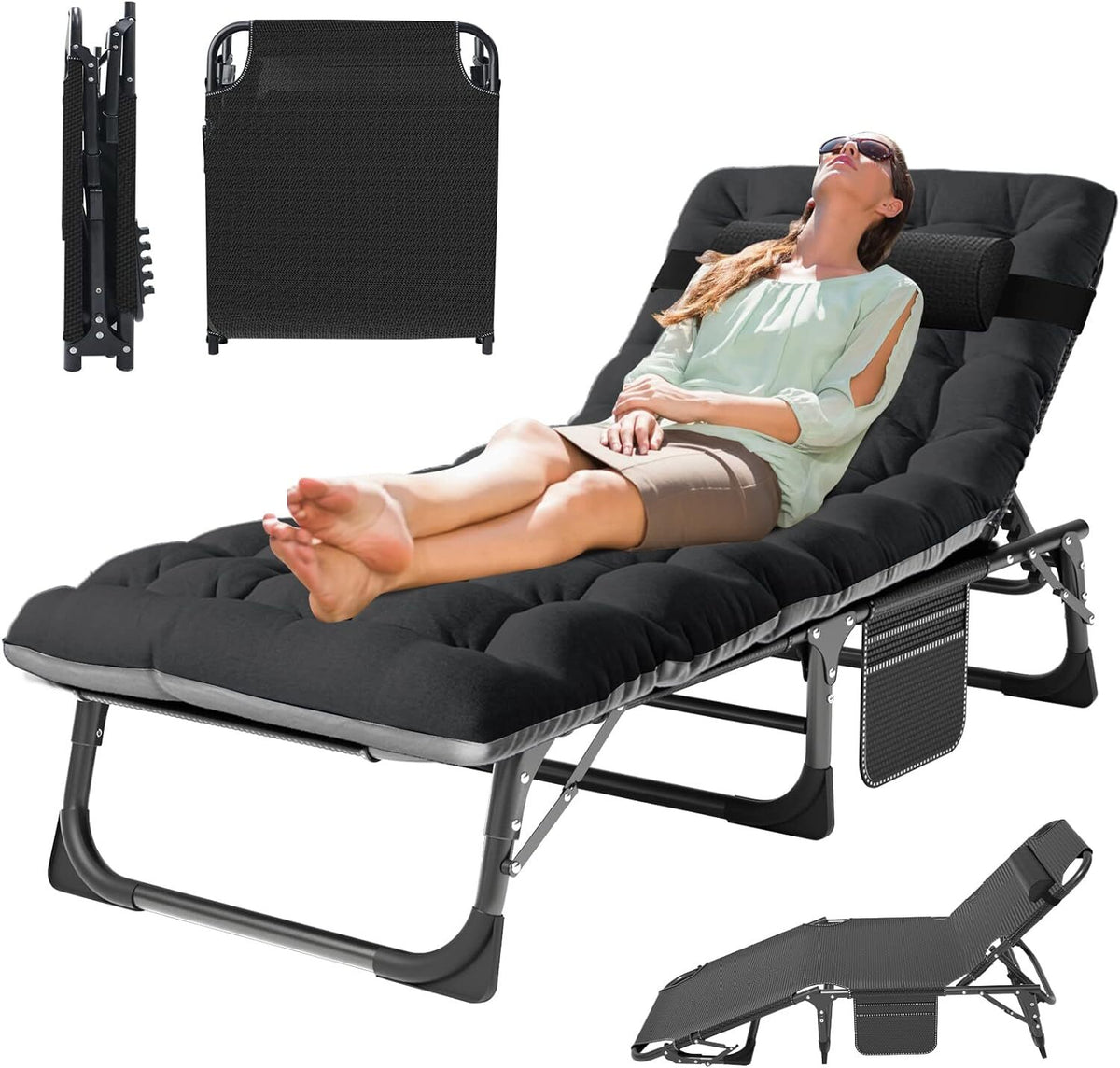 Adults Folding Camping Cot with Adjustable Headrest and Mattress