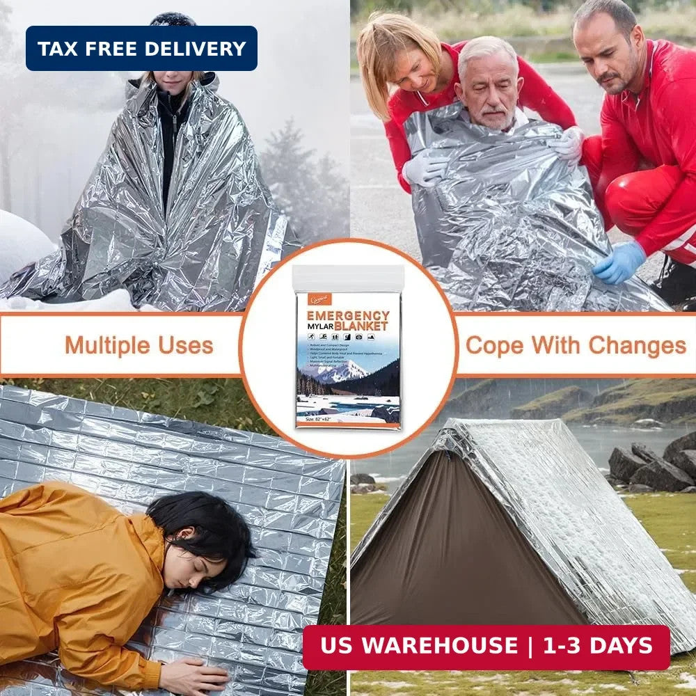 Large Emergency Mylar Thermal Blankets 82x62 Inches - Pack of 4