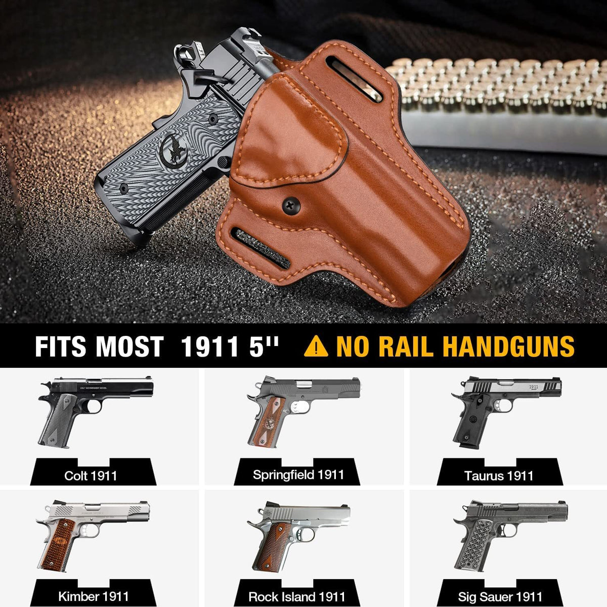 1911 Leather Holster for 5-Inch Barrels OWB Concealed Carry - Fits Colt Kimber Springfield