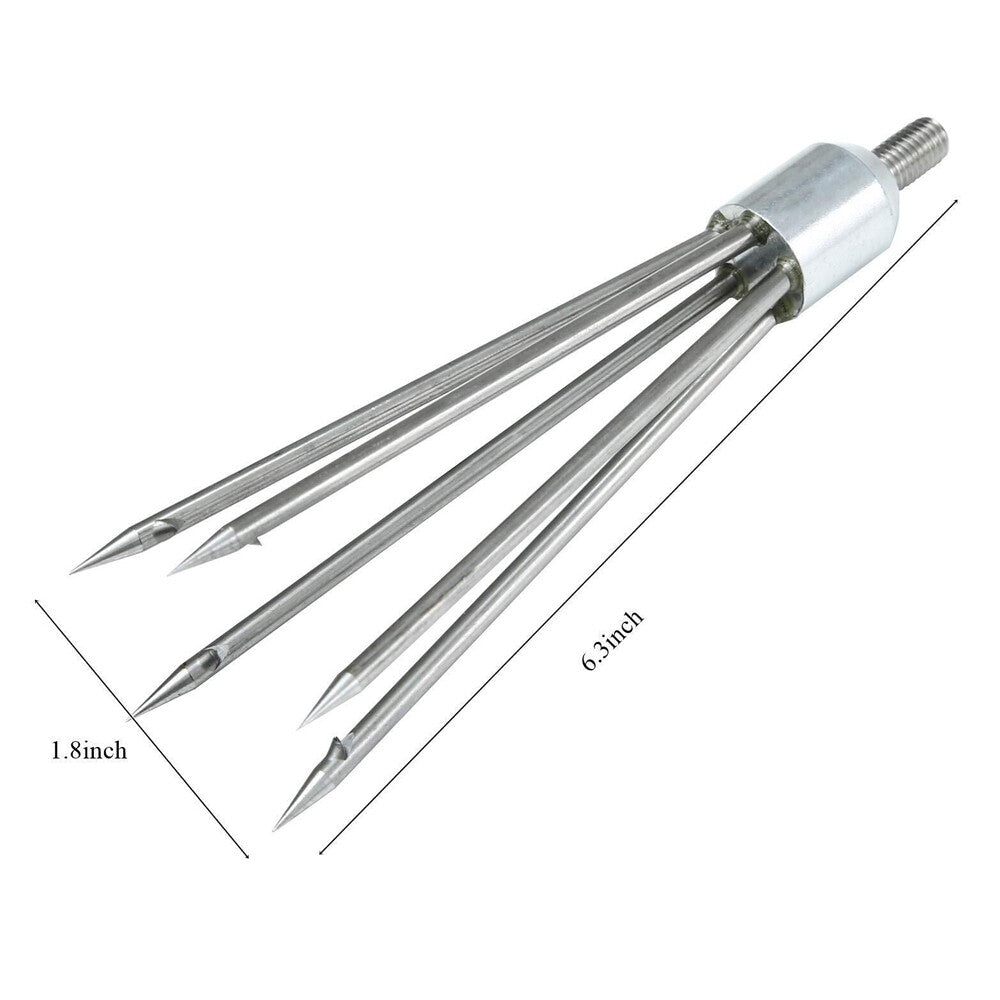 Stainless Steel 5-Prong Fish and Frog Spear Harpoon with 8mm Thread - 16cm Length