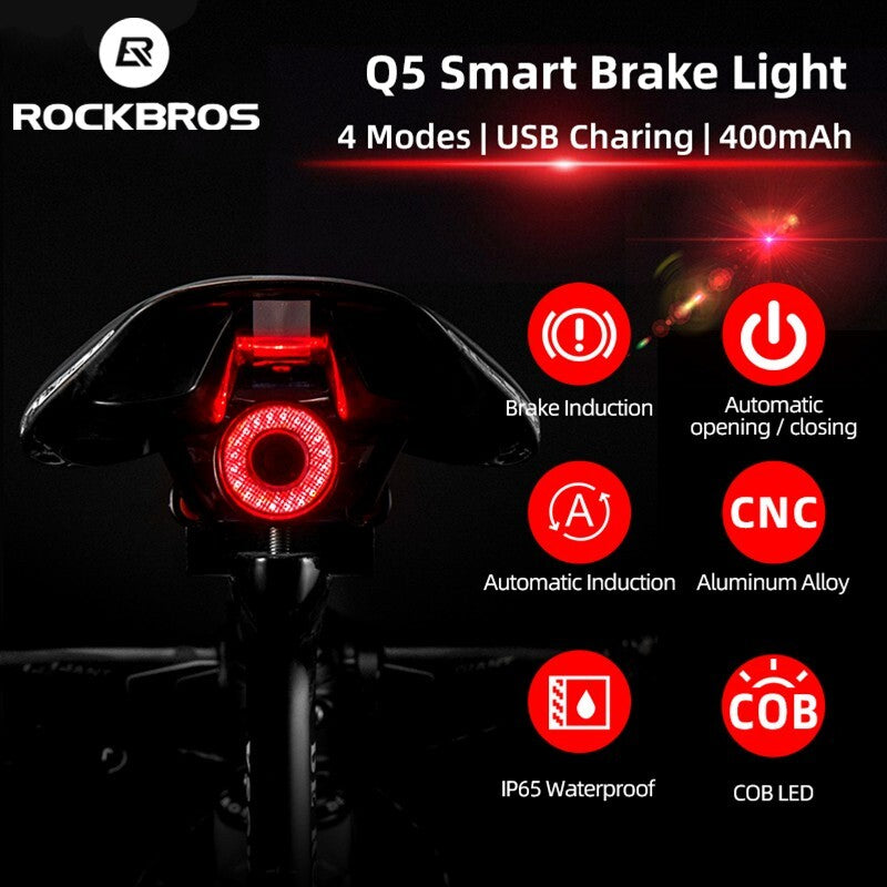 Rechargeable Bike Tail Light with Brake Sensor Waterproof USB Cycling Light