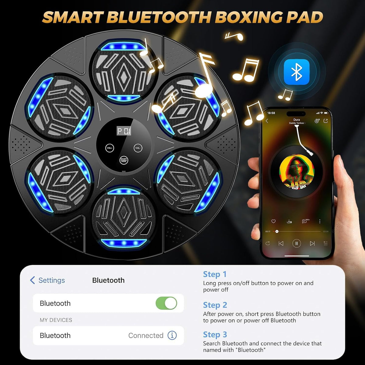 Wall Mounted Bluetooth Boxing Machine with Gloves - Interactive Punching Pad