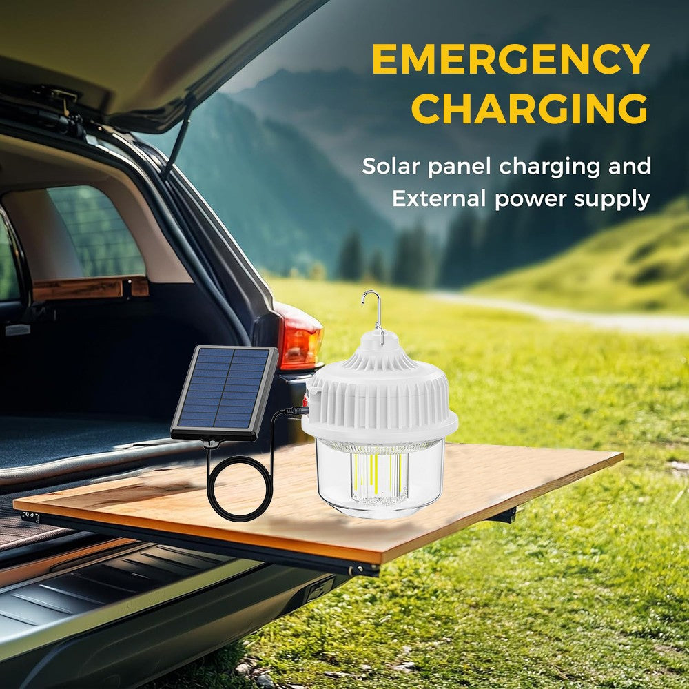 Solar Powered LED Camping Lantern with Rechargeable Battery & Waterproof Design