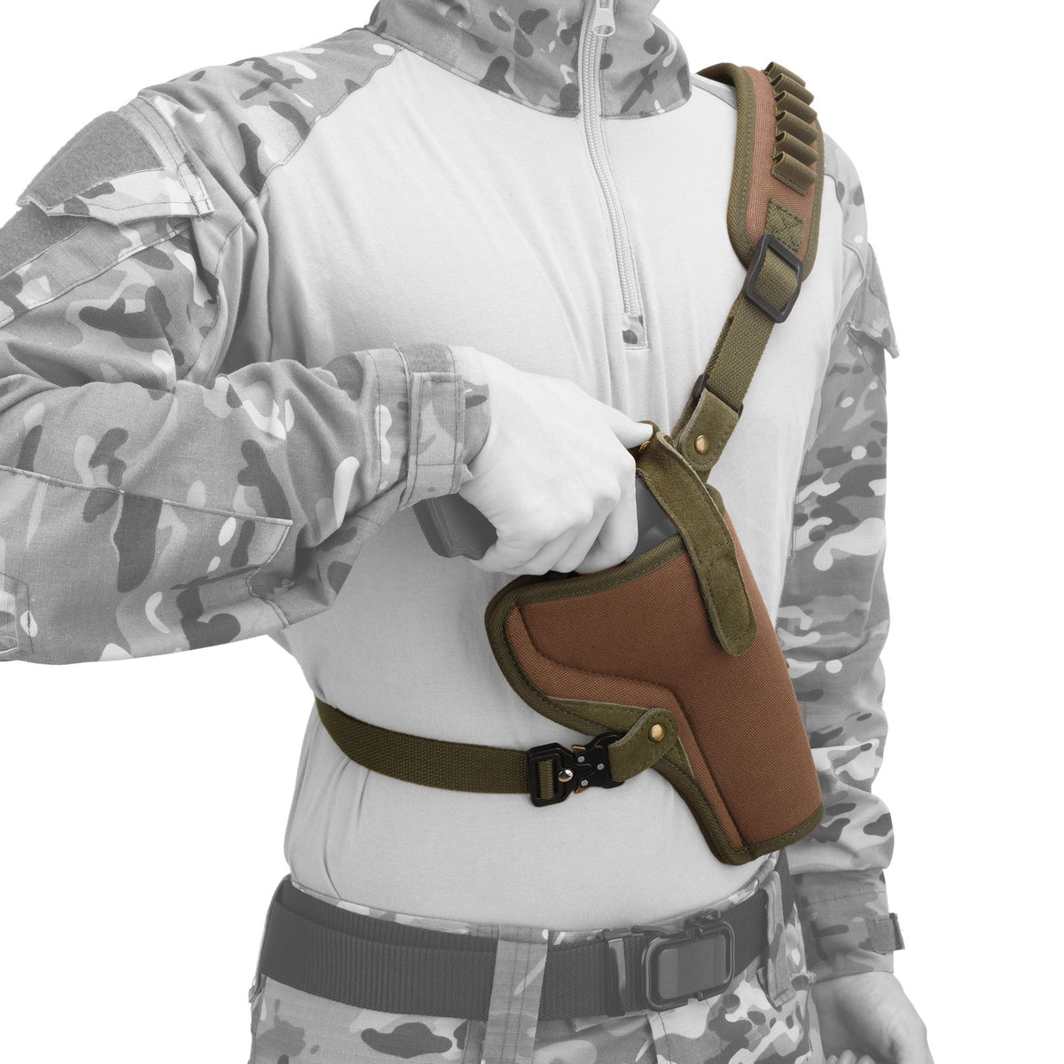 Canvas Gun Holster with 6 Shell Slots for Revolvers Up to 6" - Chest Carry