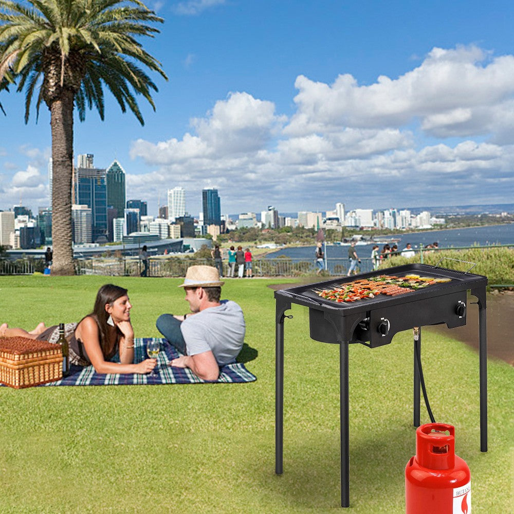 150,000 BTU Double Burner Gas Cooker Stand Stove for Outdoor BBQ Camping