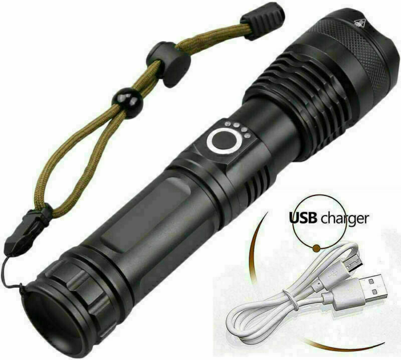 High Power 350,000LM LED Tactical Flashlight Rechargeable Zoom Torch
