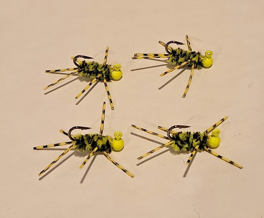 1/64 Oz Hand Tied Bluegill & Panfish Flies Jigs - Chartreuse & Black