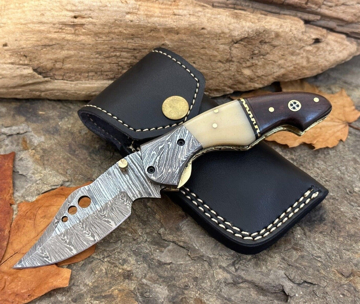 Damascus Folding Pocket Knife with Small Defects Handmade, Multiple Variants
