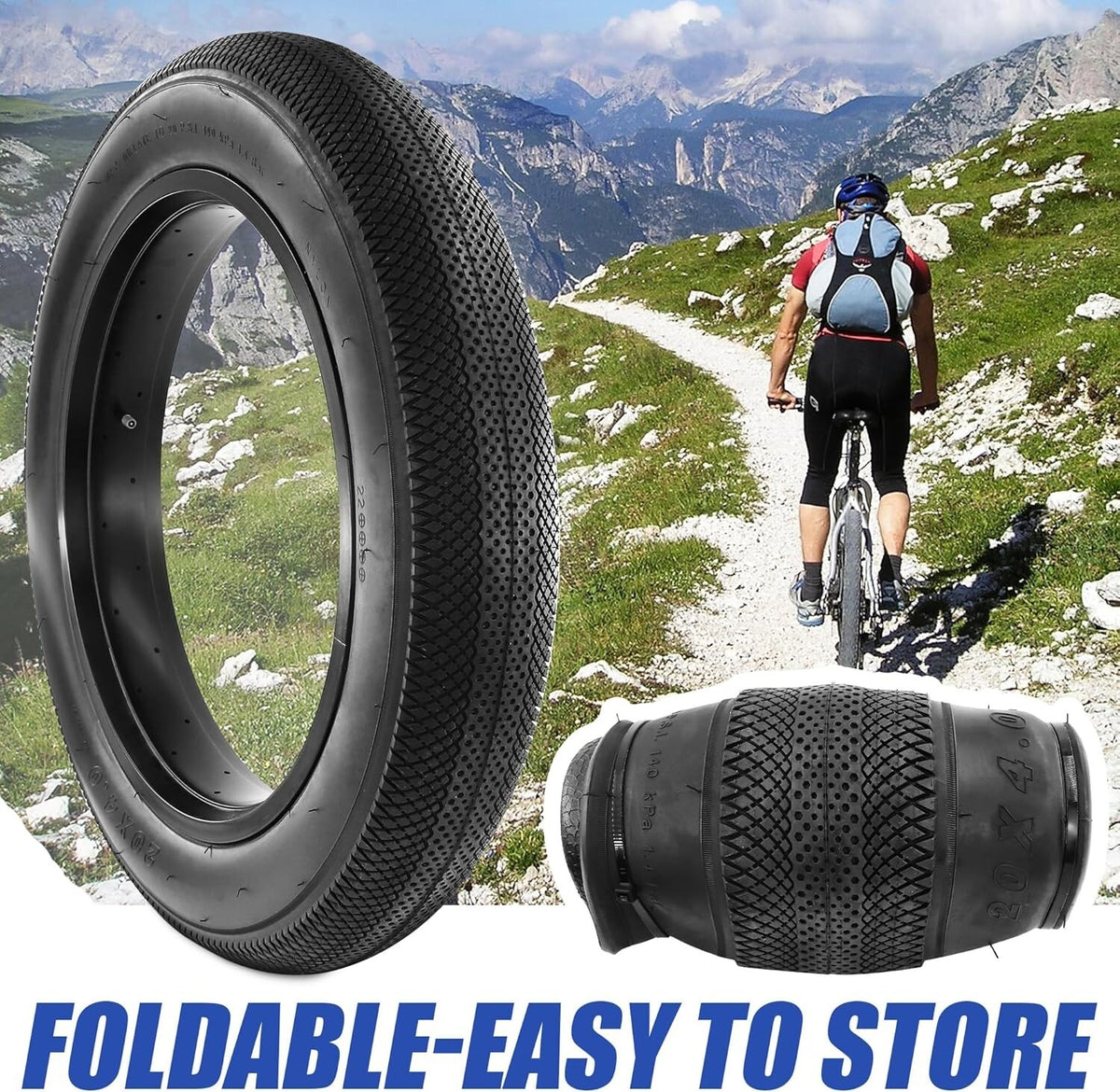 20x4.0 Fat Bike Tire - E-Bike Replacement Bicycle Tire, Puncture-Resistant, Foldable 2 Pack