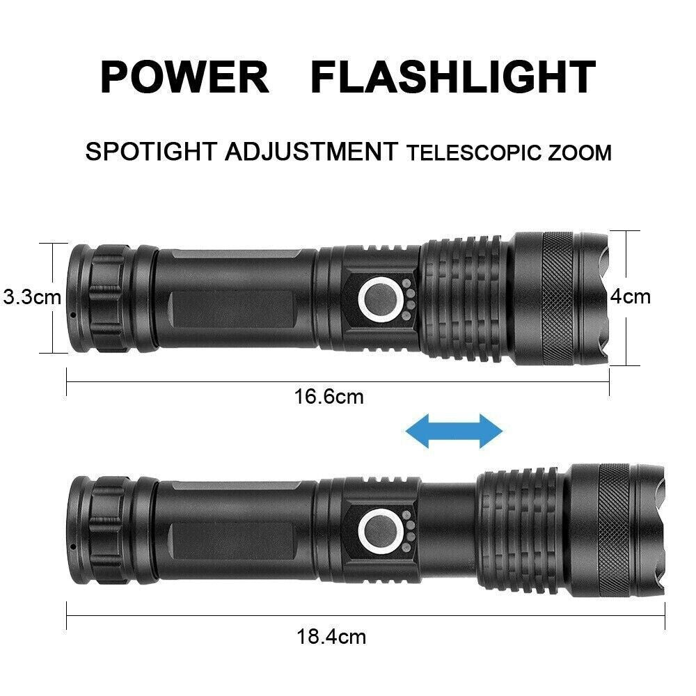 High Power 350,000LM LED Tactical Flashlight Rechargeable Zoom Torch