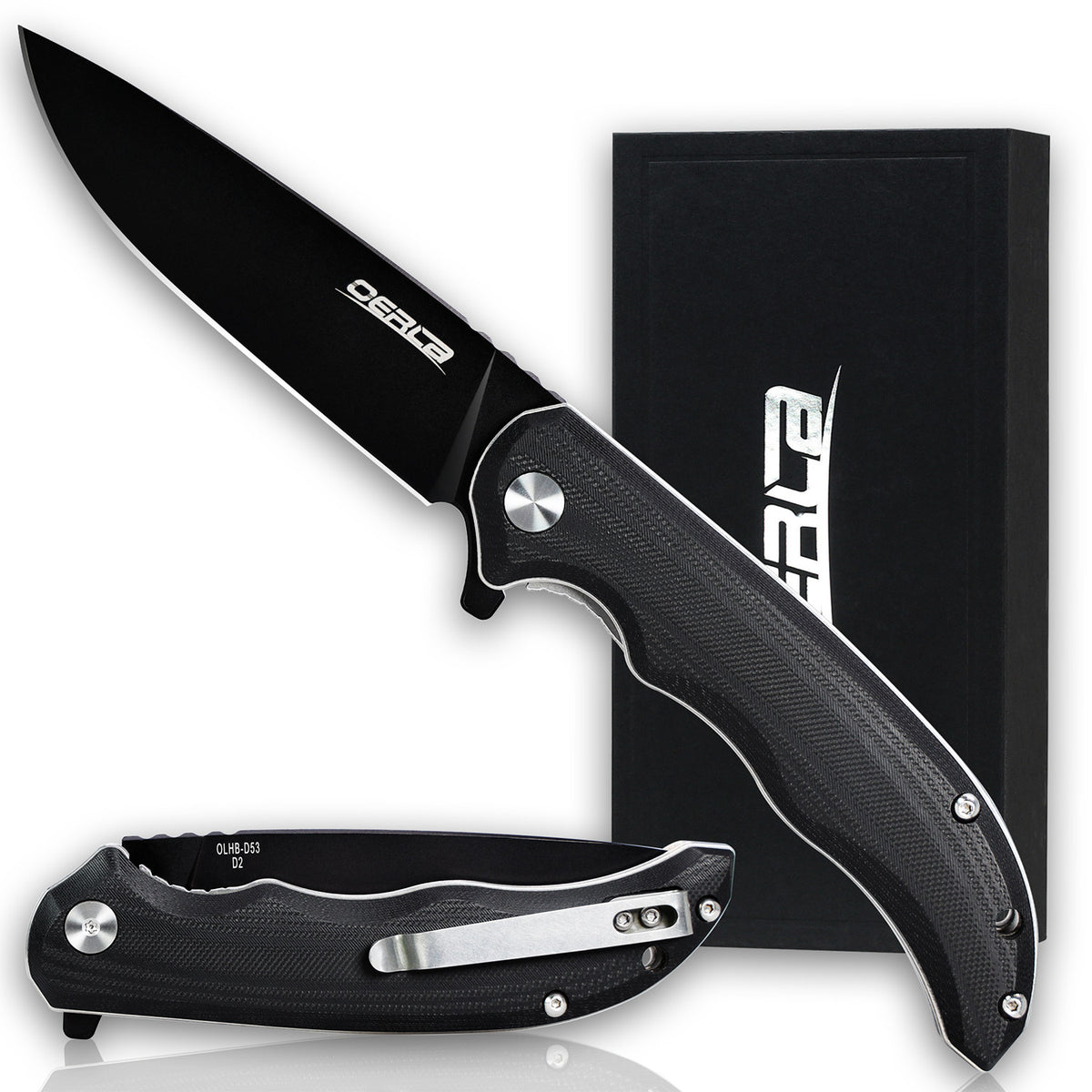 Folding Pocket Knife with D2 High Carbon Steel and Black Titanium Coating - 8.9 Inch