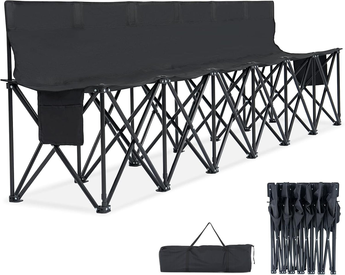 6 Seat Folding Sports Bench with Backrest & Storage for Stadium & Camping