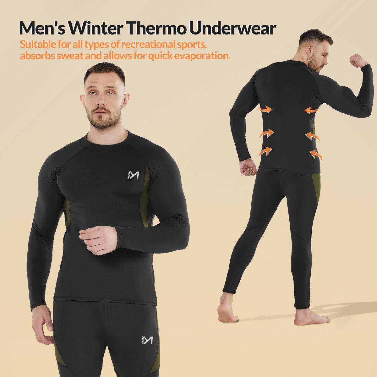 Men's Thermal Fleece Compression Base Layer Under Shirt and Tights Set Winter