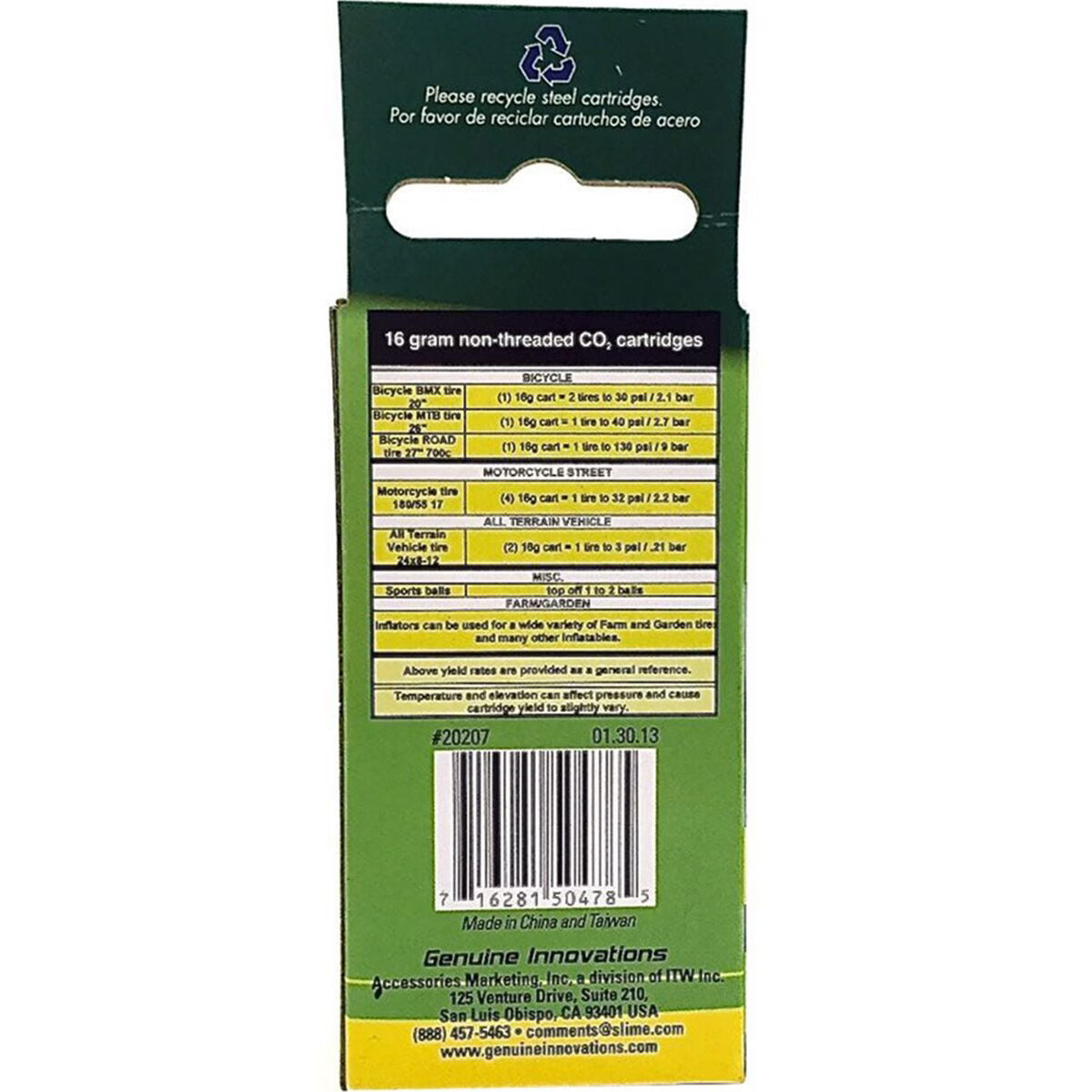 CO2 Bicycle Cartridges Non-Threaded 16g Pack of 2 for Bike Inflators