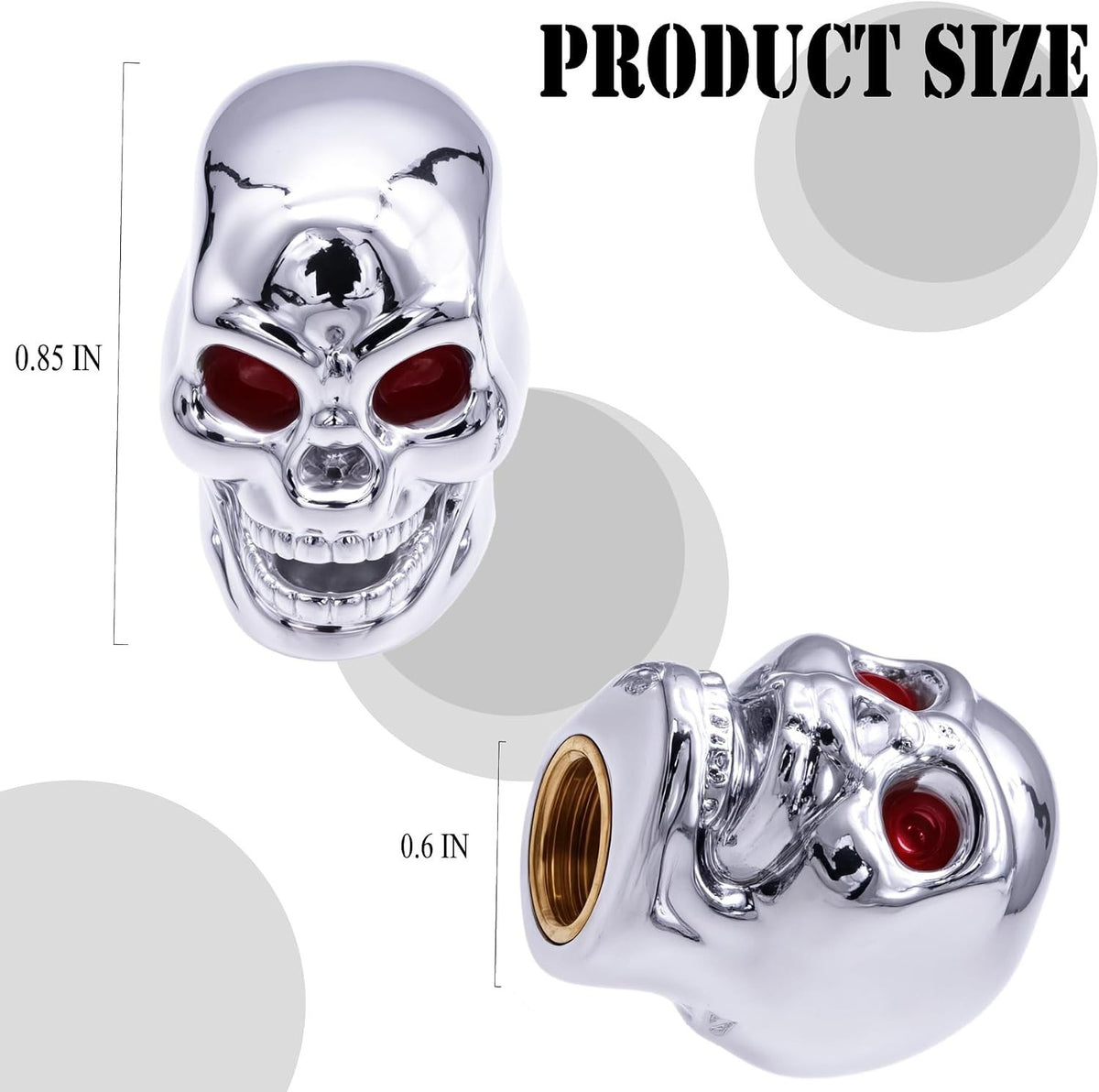 Skull Style Tire Valve Stem Caps - Universal Copper Core Wheel Air Caps for Cars, Bikes, Trucks, SUVs - Silver