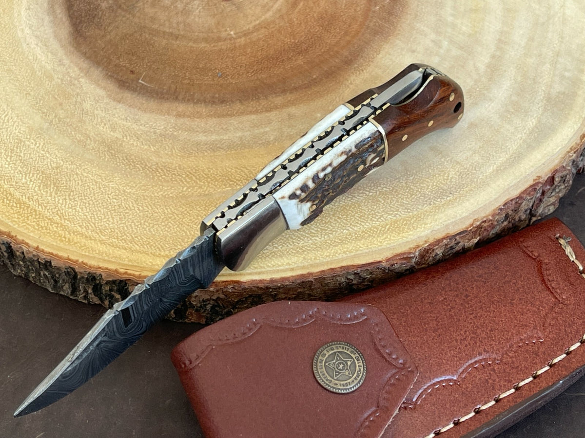 Damascus Folding Pocket Knife with Small Defects Handmade, Multiple Variants