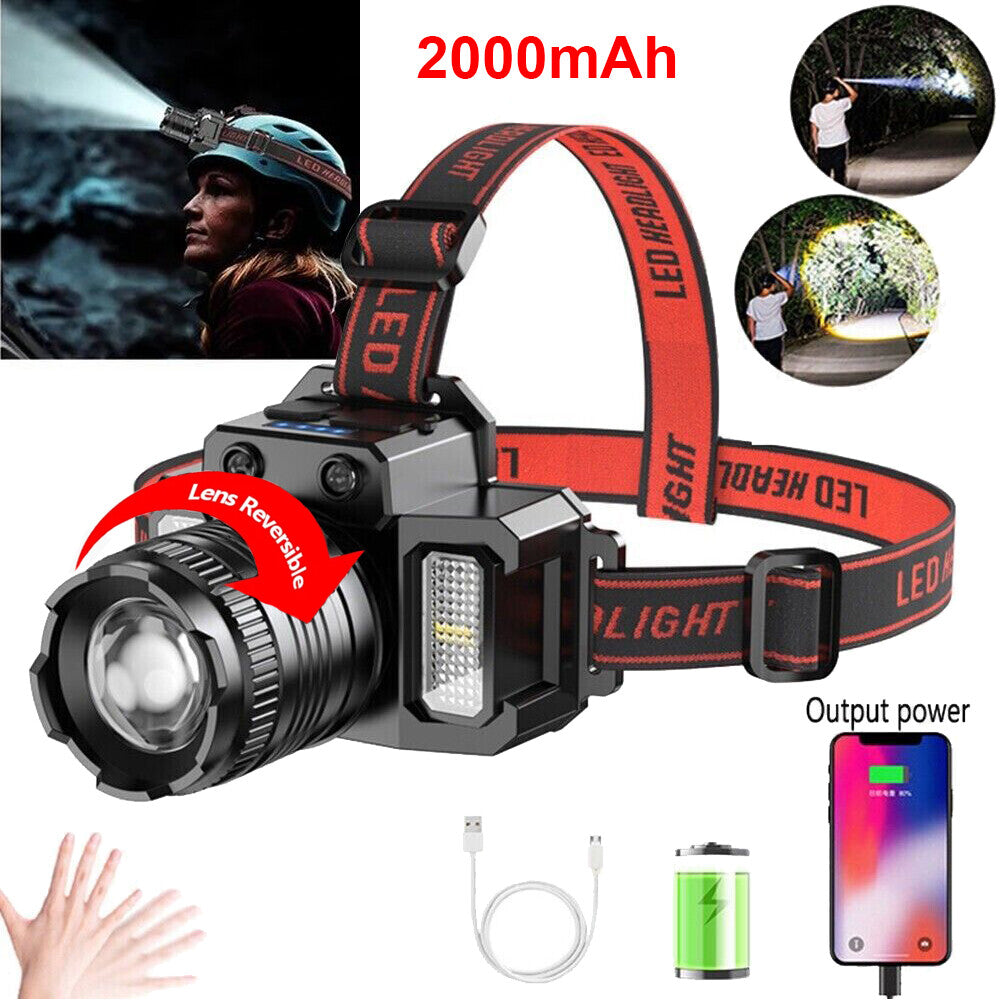 Rechargeable 900000LM LED Headlamp with Zoomable Head Torch - Bright Waterproof Headlight