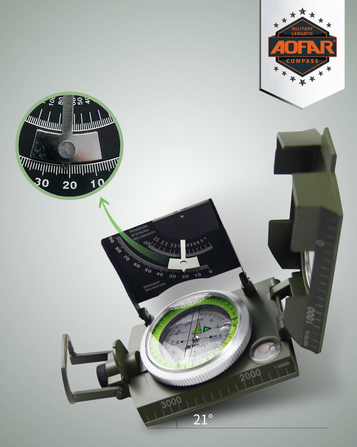Military Compass with Sighting & Clinometer for Camping Hiking Survival