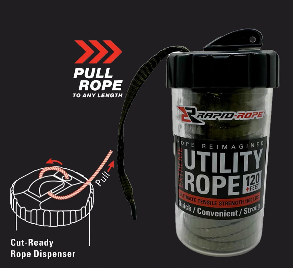 120ft Flat Tactical Paracord Rope Canister - Heavy Duty, Reusable, Made in USA