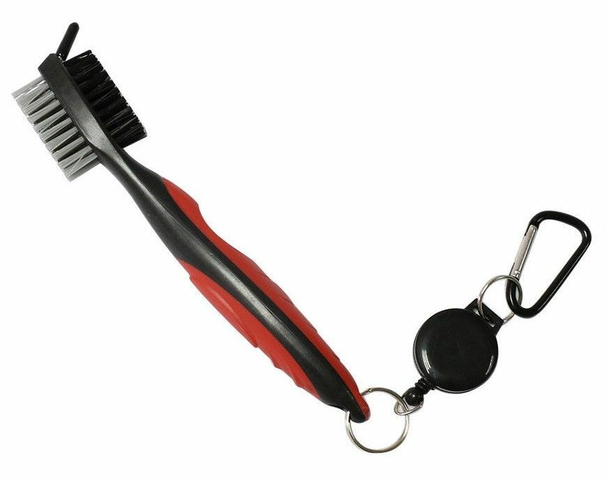 Golf Club Cleaning Brush & Groove Cleaner with Retractable Zip Line - 2 ft Aluminum Carabiner