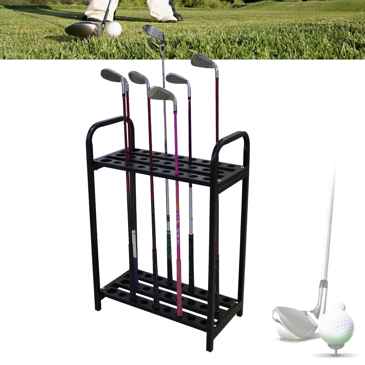 Golf Club Display Rack Organizer for 27 Clubs Steel Stand Storage