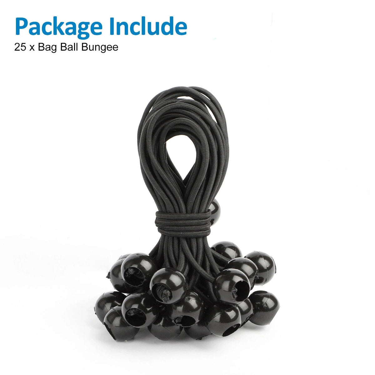 Heavy Duty Bungee Cords with Plastic Ball Ends for Tarp and Gear Securing 6in & 9in