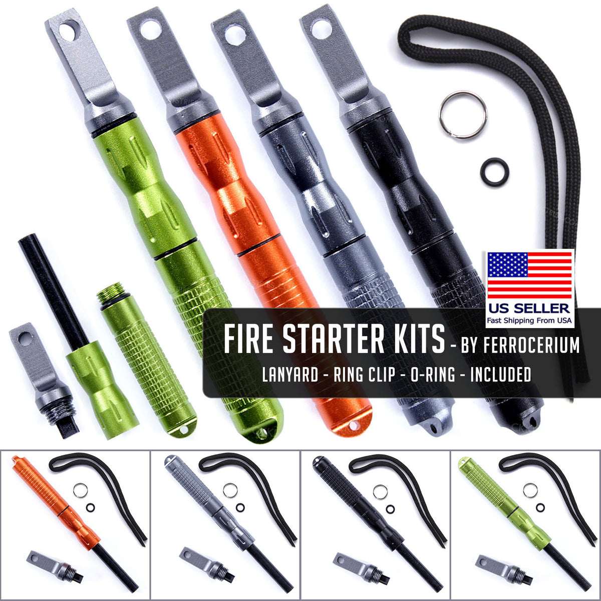 Fire Starter Kits with Lanyard - Ferrocerium for Camping, Survival, Power Outages