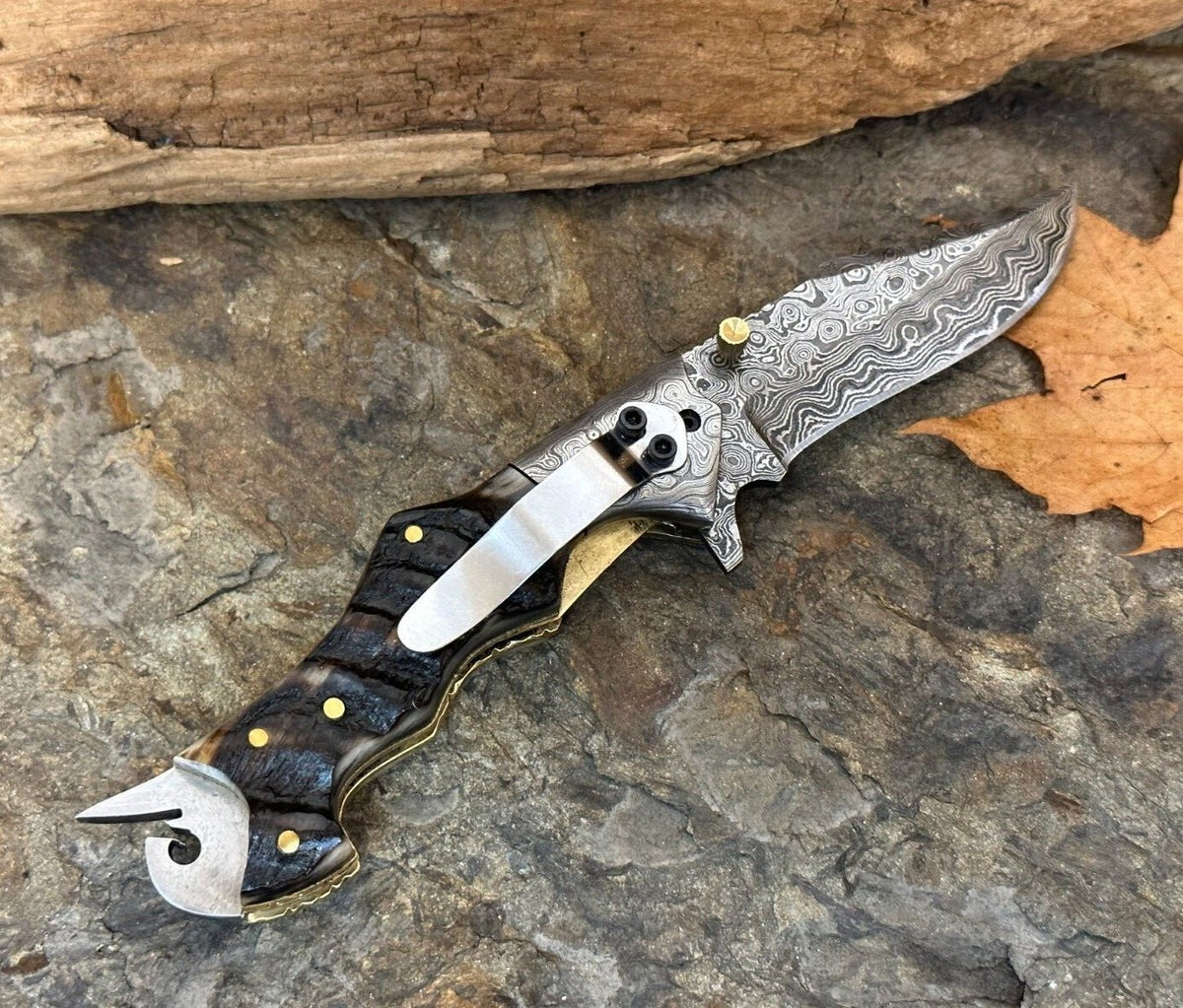 Damascus Folding Pocket Knife with Small Defects Handmade, Multiple Variants