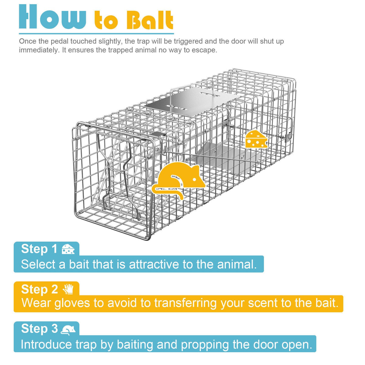 Humane Live Animal Trap Steel Cage for Rodents, Cats, Squirrels, Raccoons
