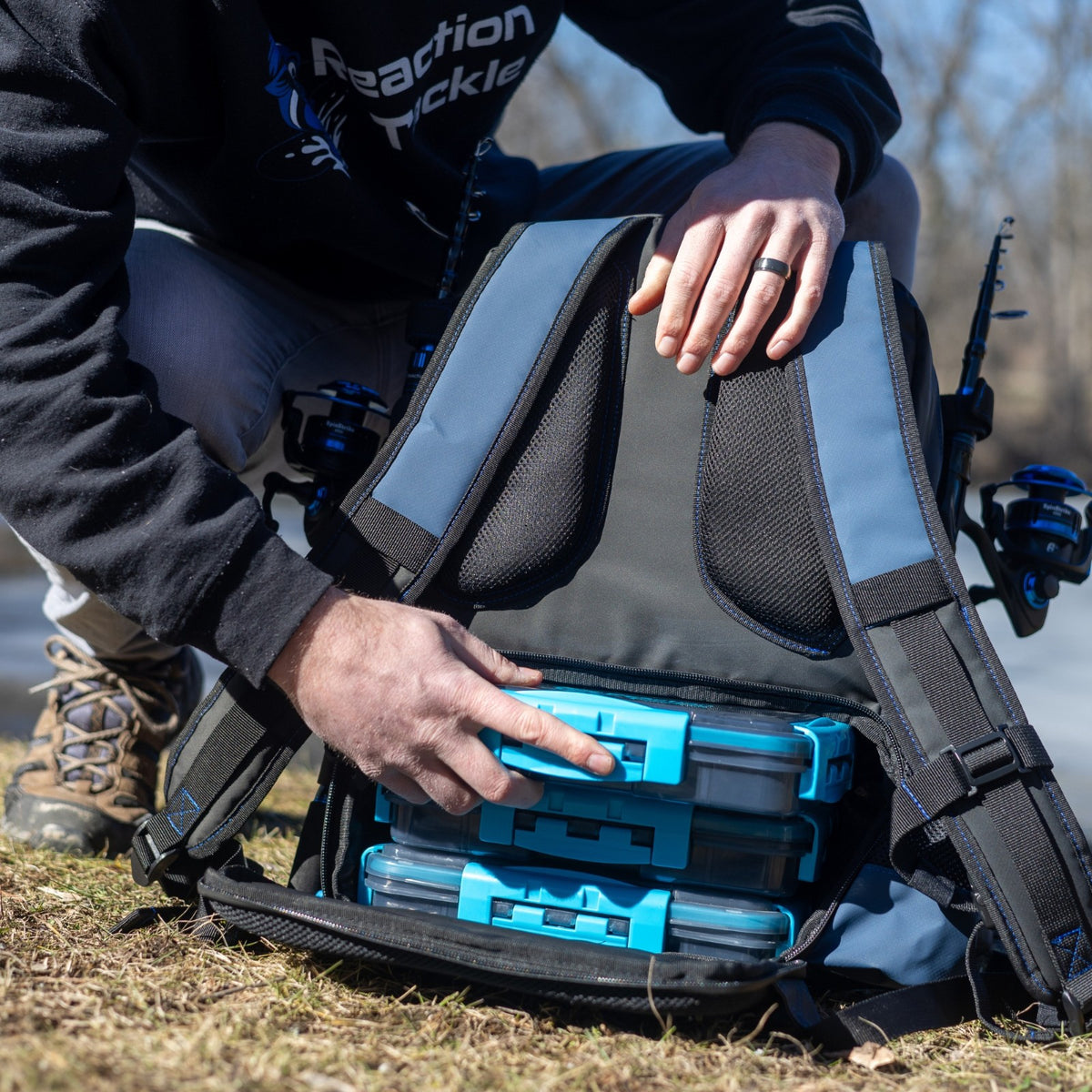 Fishing Tackle Backpack with Detachable Bait Binder - Heavy-Duty Water-Resistant Storage