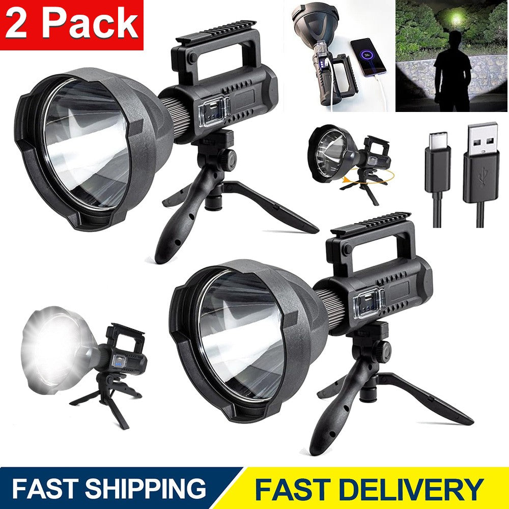 Rechargeable LED Searchlight Spotlight 2 Pack 2,000,000 Lumens Waterproof Handheld Flashlights