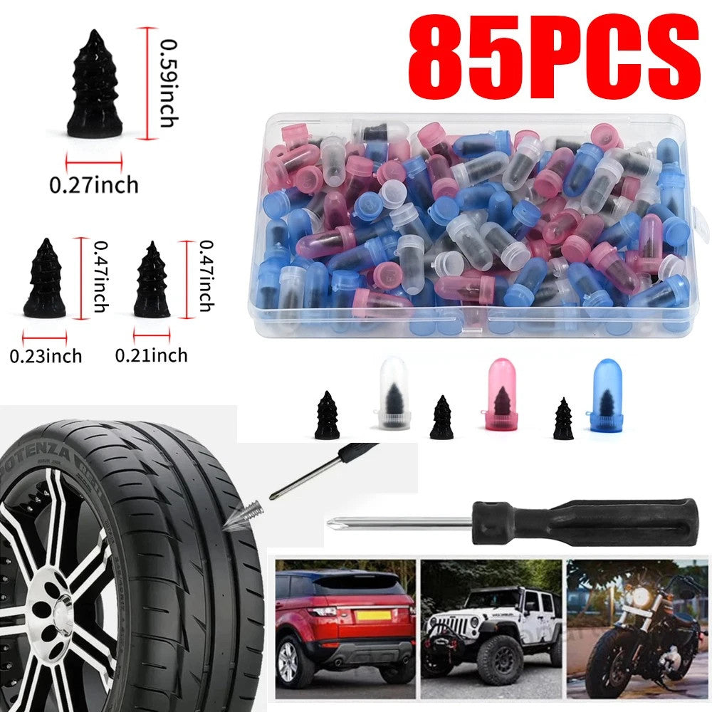 85-Piece Tire Repair Kit with Rubber Nails for Cars Trucks SUVs Vans