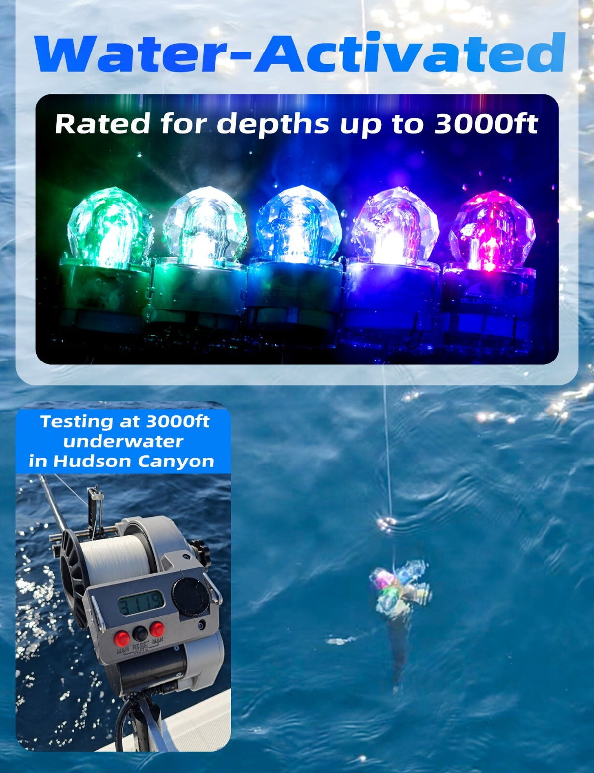 2-Pack Deep Drop Fishing Lights Waterproof LED Submersible Lights for Night Fishing