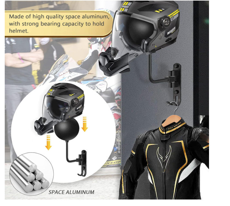 Motorcycle Helmet Wall Mount Rack Set of 2 with 180° Rotation