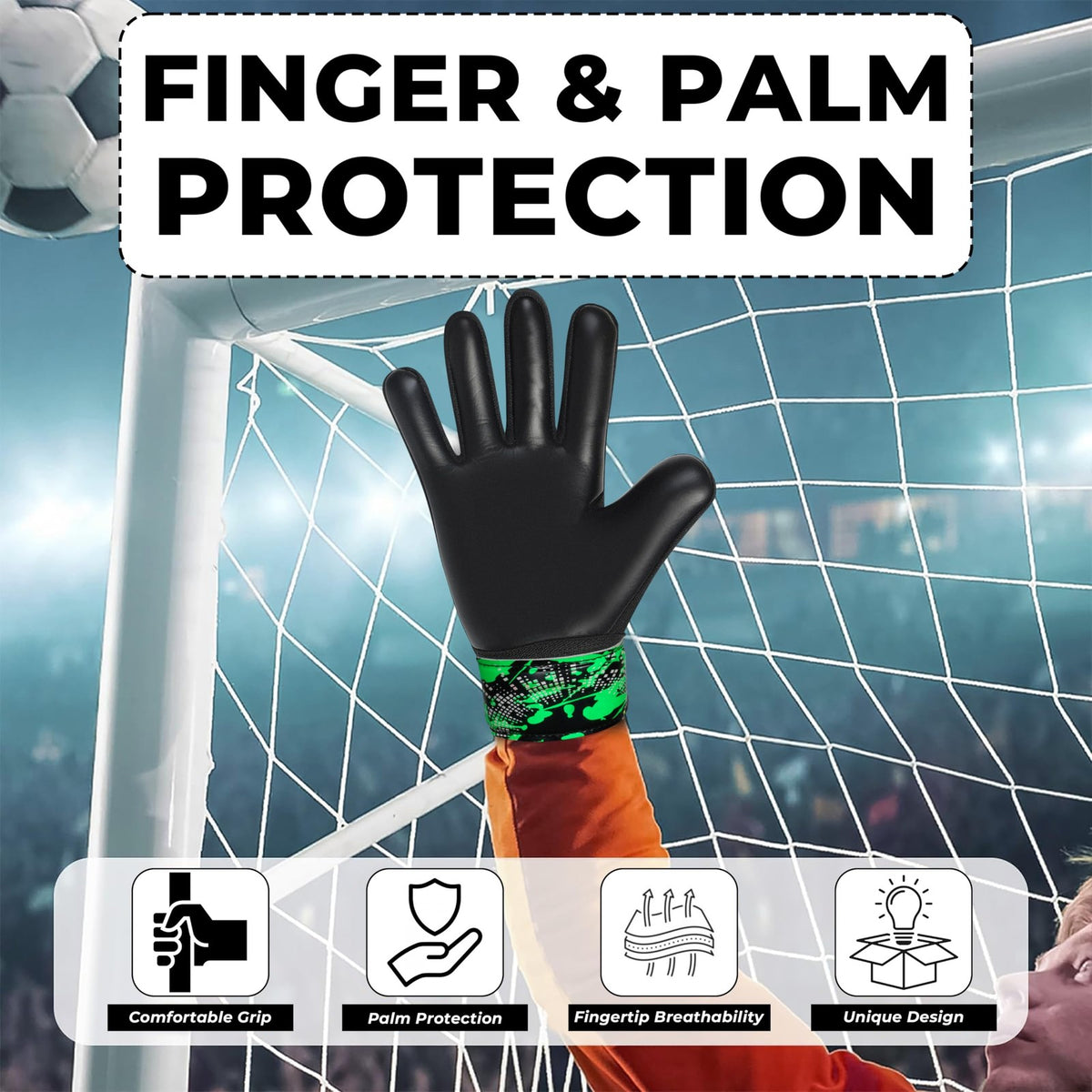Soccer Goalkeeper Gloves Size 7 for Adults, Green - Grip & Protection