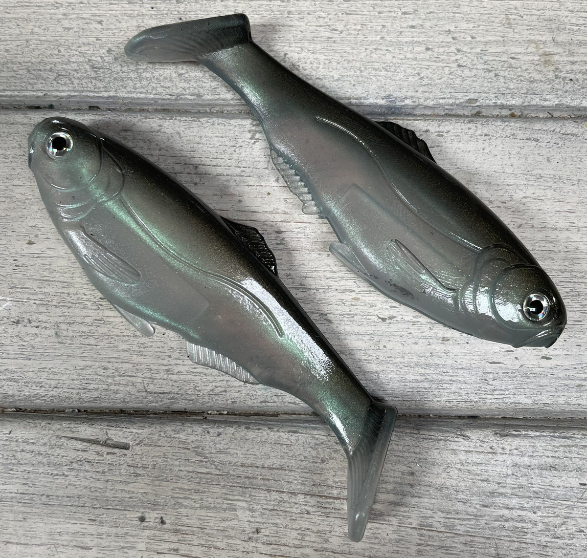 4-Inch Weedless Soft Plastic Swimbait - Green Gizzard Shad, Pack of 2