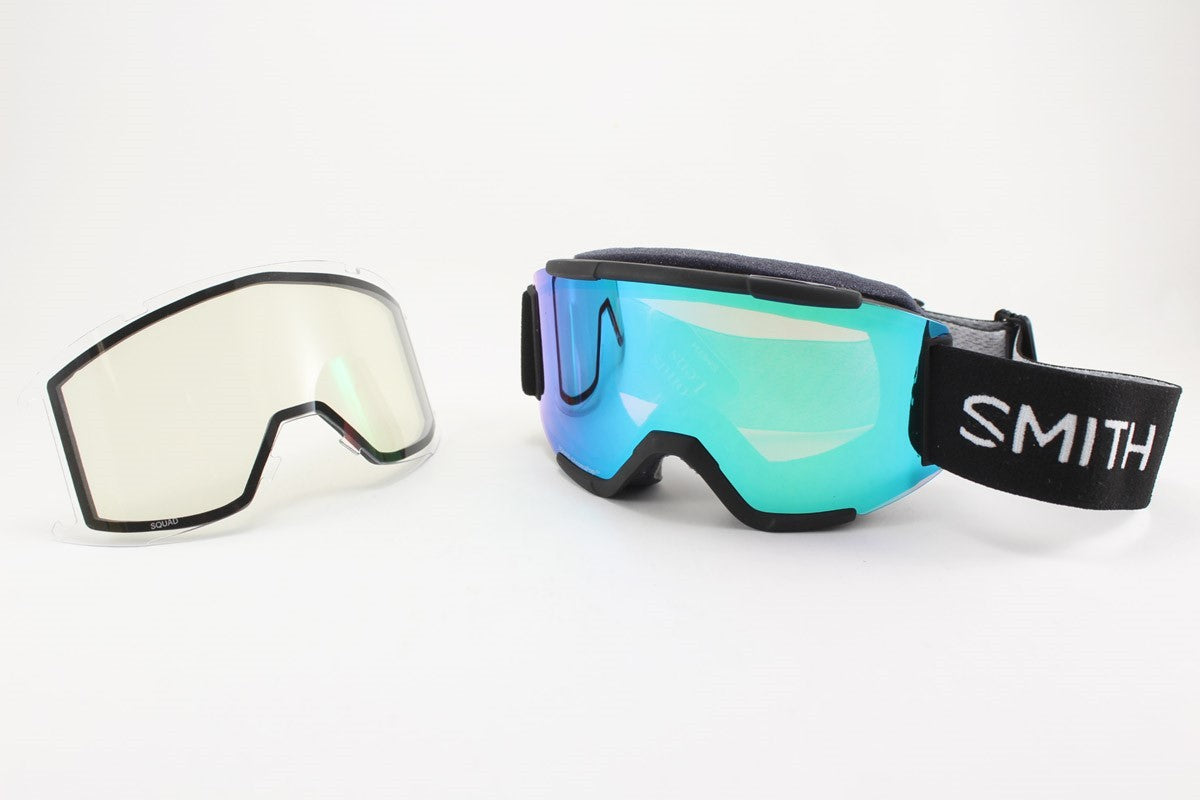 Smith Squad Ski Snow Goggles Black with Green Mirror and Clear Lenses